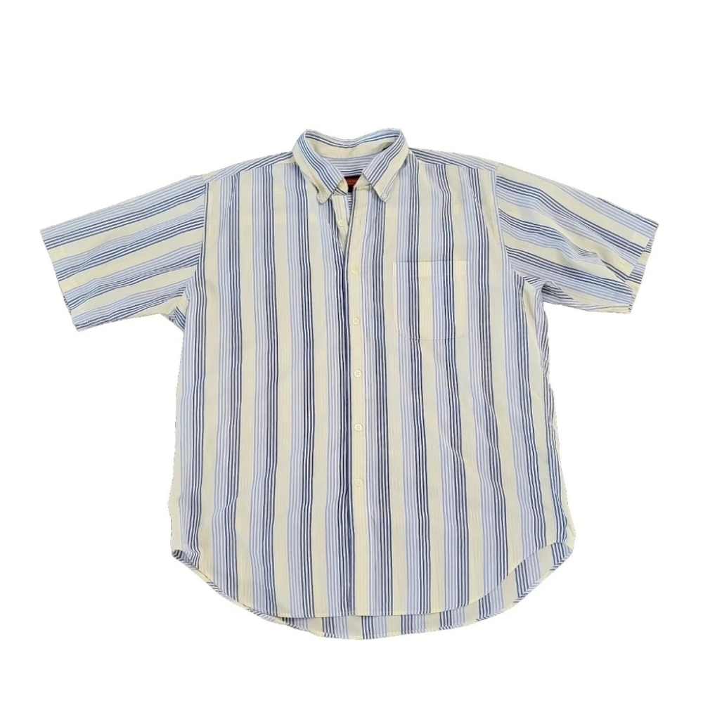 Austin Reed Shirt Mens Large Blue Button Up Short Sleeve Striped